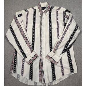 Wrangler Mens Size L 16.5/35 X-Long Tails Western Stripe Button Up Shirt